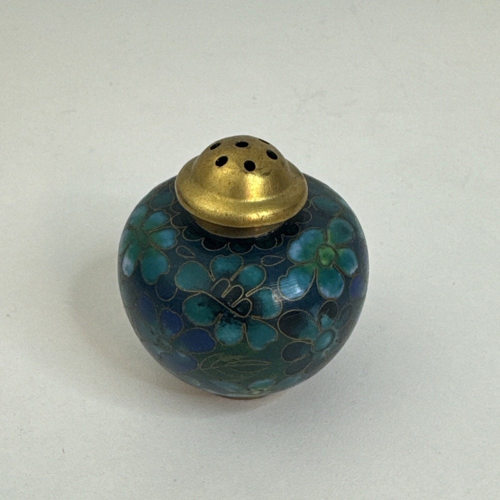 Vintage Cloisonne Floral Decorated Enamel Individual Salt Shaker